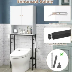 Tangkula Over The Toilet Storage Cabinet, Freestanding Toilet Rack w/ 2 Doors, Adjustable Shelf