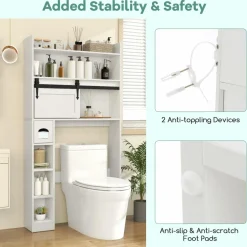Tangkula Over The Toilet Storage Cabinet, Farmhouse Freestanding Above Toilet Rack w/Sliding Barn Door