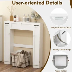 Tangkula Over The Toilet Storage Cabinet, Freestanding Toilet Storage with Adjustable Shelves & Paper Holder