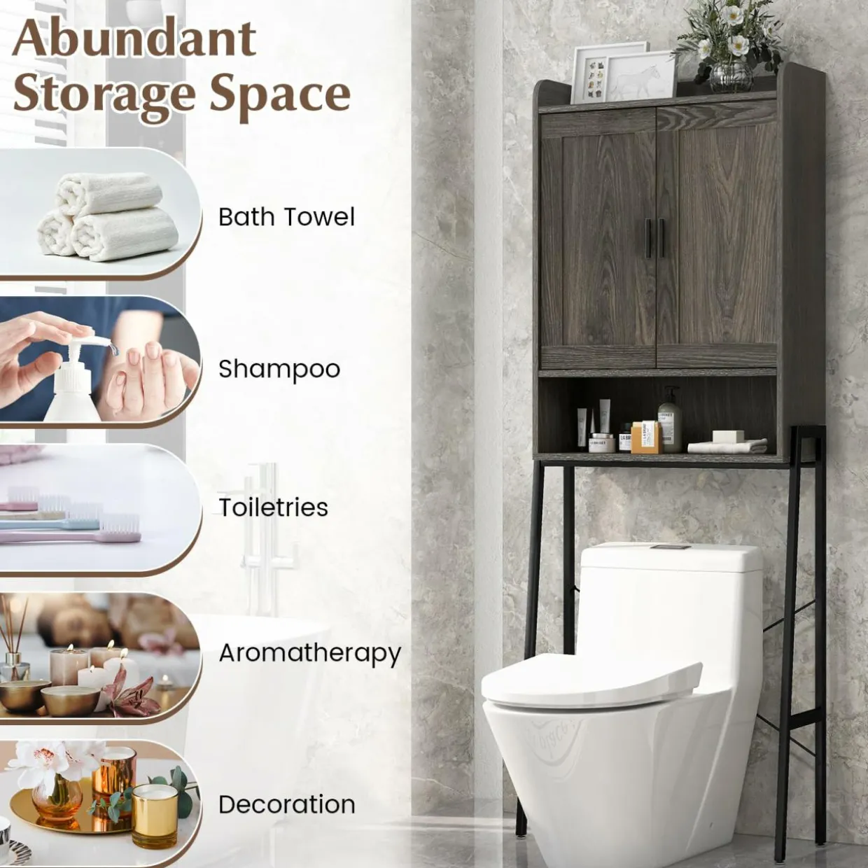 Tangkula Over The Toilet Storage Cabinet, Bathroom Space Saver Organizer Above Toilet with Double Doors & Metal Frame