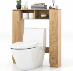 Tangkula Over The Toilet Storage Cabinet, Freestanding Above Toilet Organizer w/ 10-Level Adjustable Shelves & Crossbar