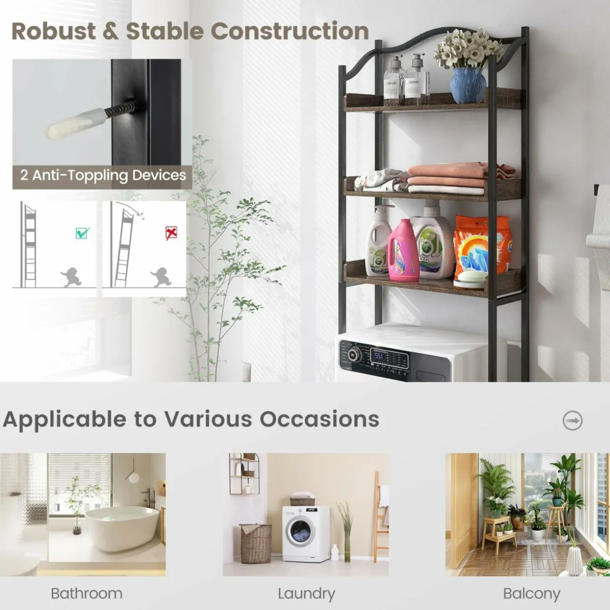 Tangkula Over The Toilet Storage Rack, 3-Tier Above Toilet Bathroom Shelf