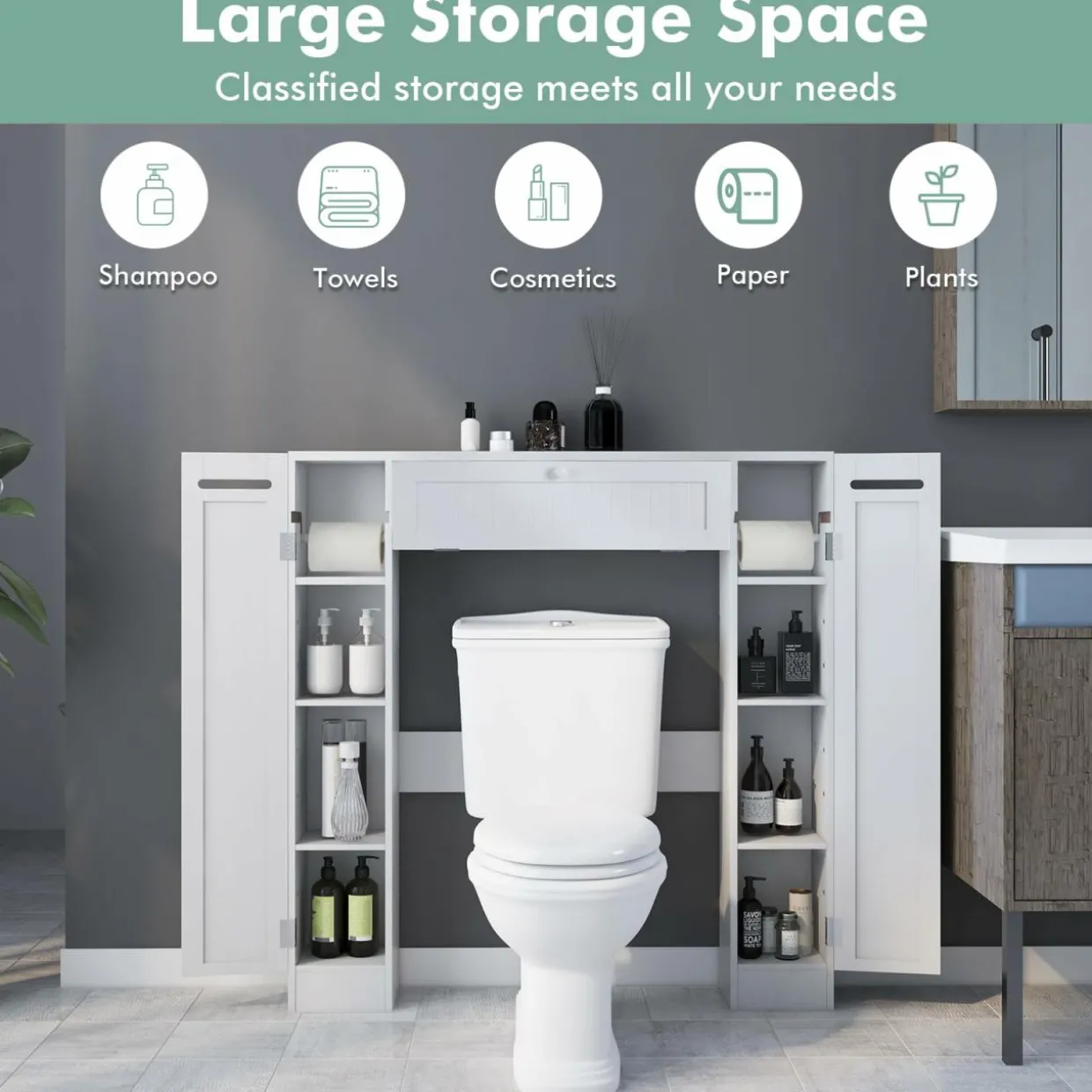 Tangkula Over The Toilet Storage Cabinet, Bathroom Space Saver
