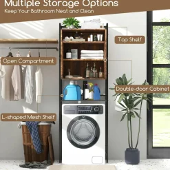 Tangkula Over The Toilet Storage Cabinet, 5-Tier Bathroom Space Saver w/2 Metal Mesh Doors & 3-Position Adjustable Shelf