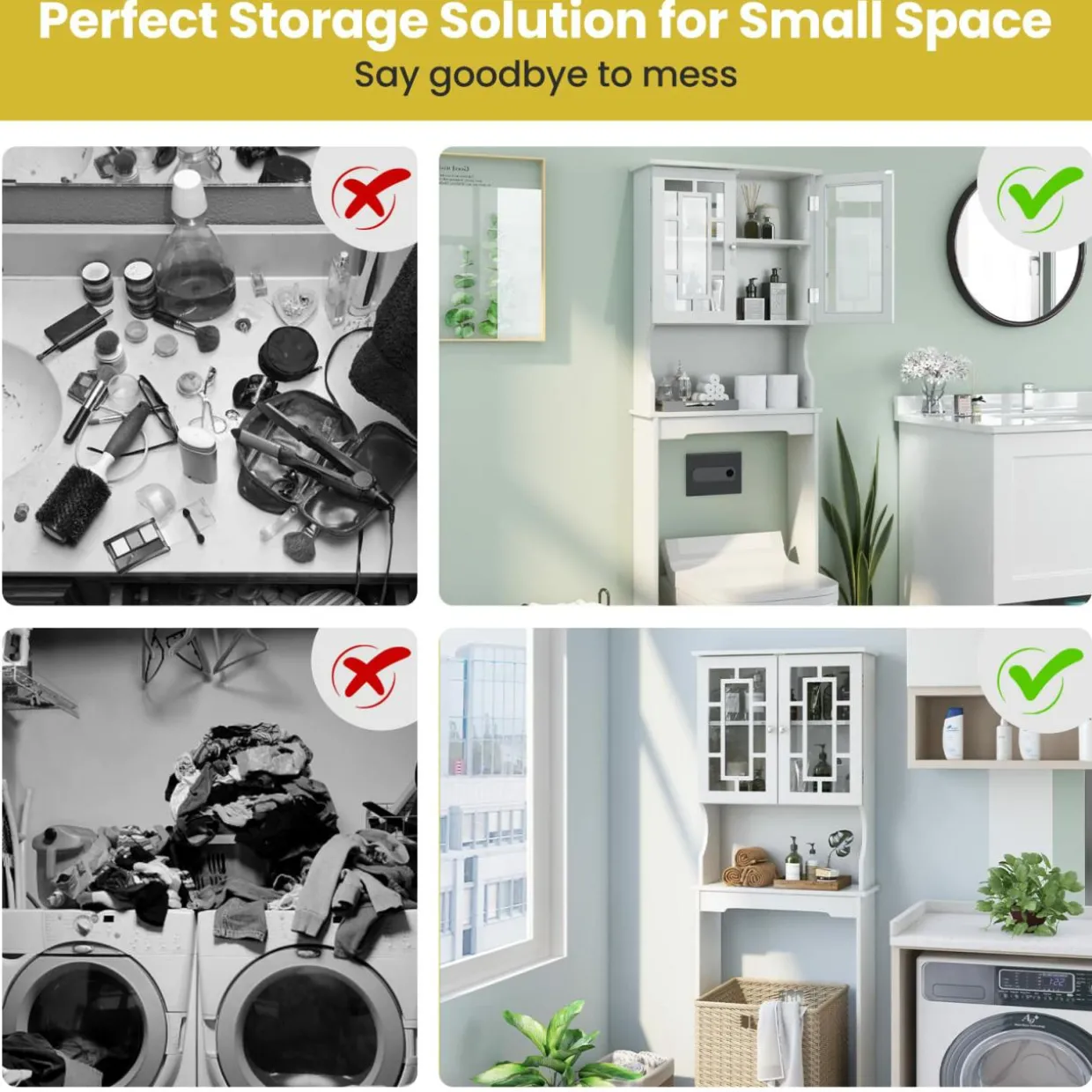 Tangkula Over The Toilet Storage Cabinet, Freestanding Over Toilet Storage Rack w/ 2 Tempered Glass Doors
