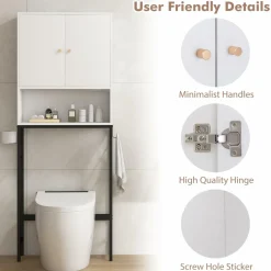 Tangkula Over The Toilet Storage Cabinet, Freestanding Toilet Rack w/ 2 Doors, Adjustable Shelf