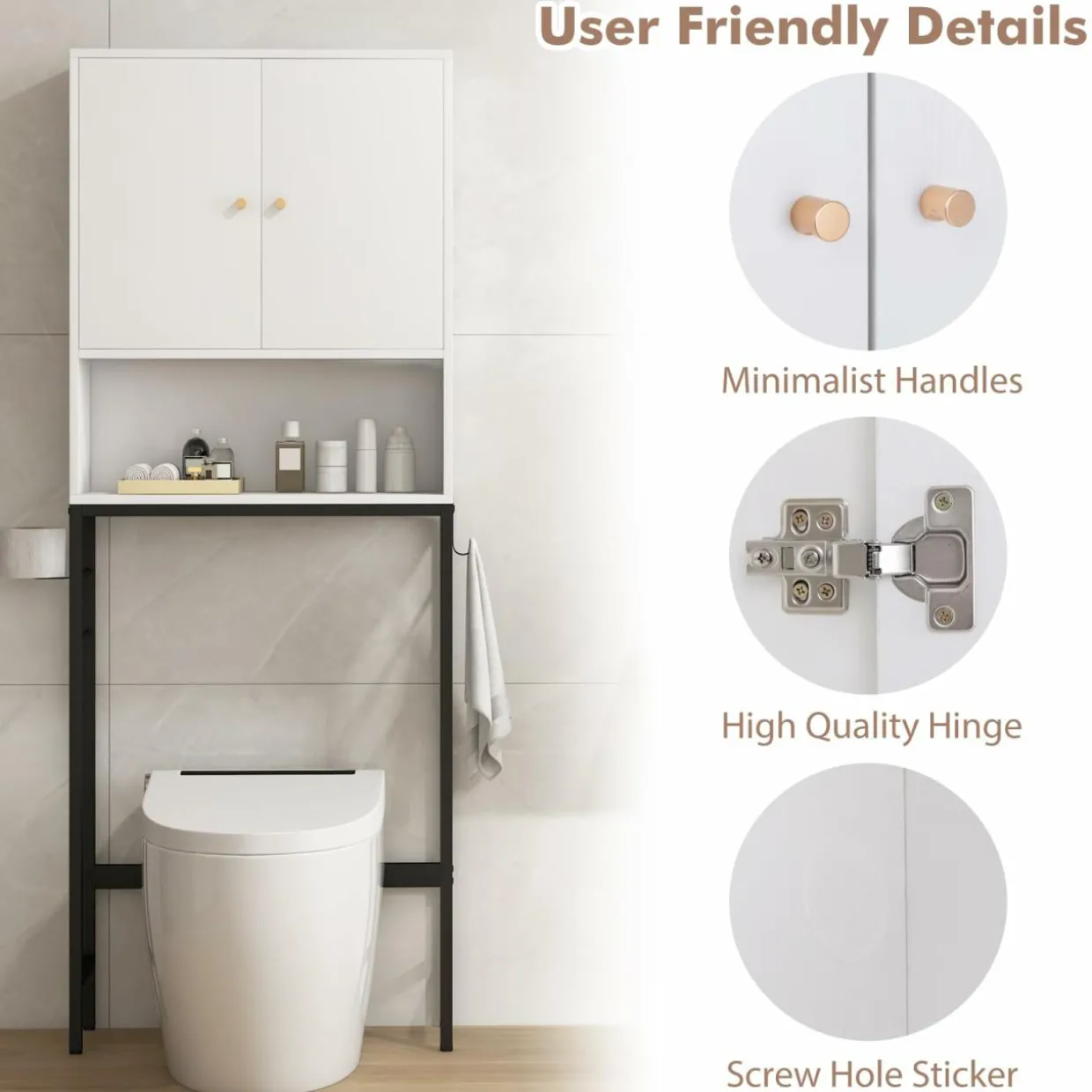 Tangkula Over The Toilet Storage Cabinet, Freestanding Toilet Rack w/ 2 Doors, Adjustable Shelf