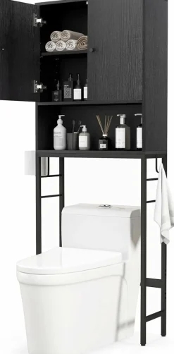 Tangkula Over The Toilet Storage Cabinet, Freestanding Toilet Rack w/ 2 Doors, Adjustable Shelf