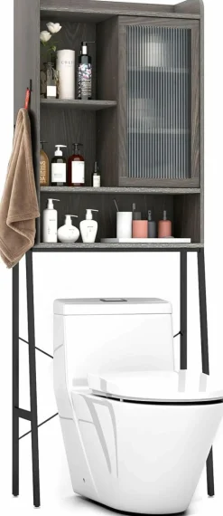 Tangkula Over The Toilet Storage Cabinet, Bathroom Space Saver Organizer Above Toilet with Double Doors & Metal Frame