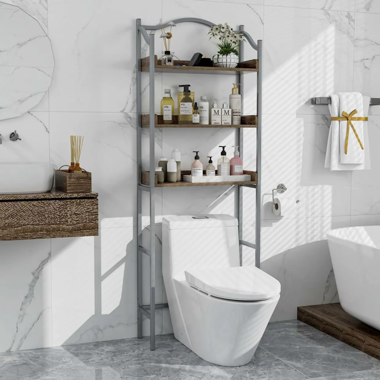 Tangkula Over The Toilet Storage Rack, 3-Tier Above Toilet Bathroom Shelf