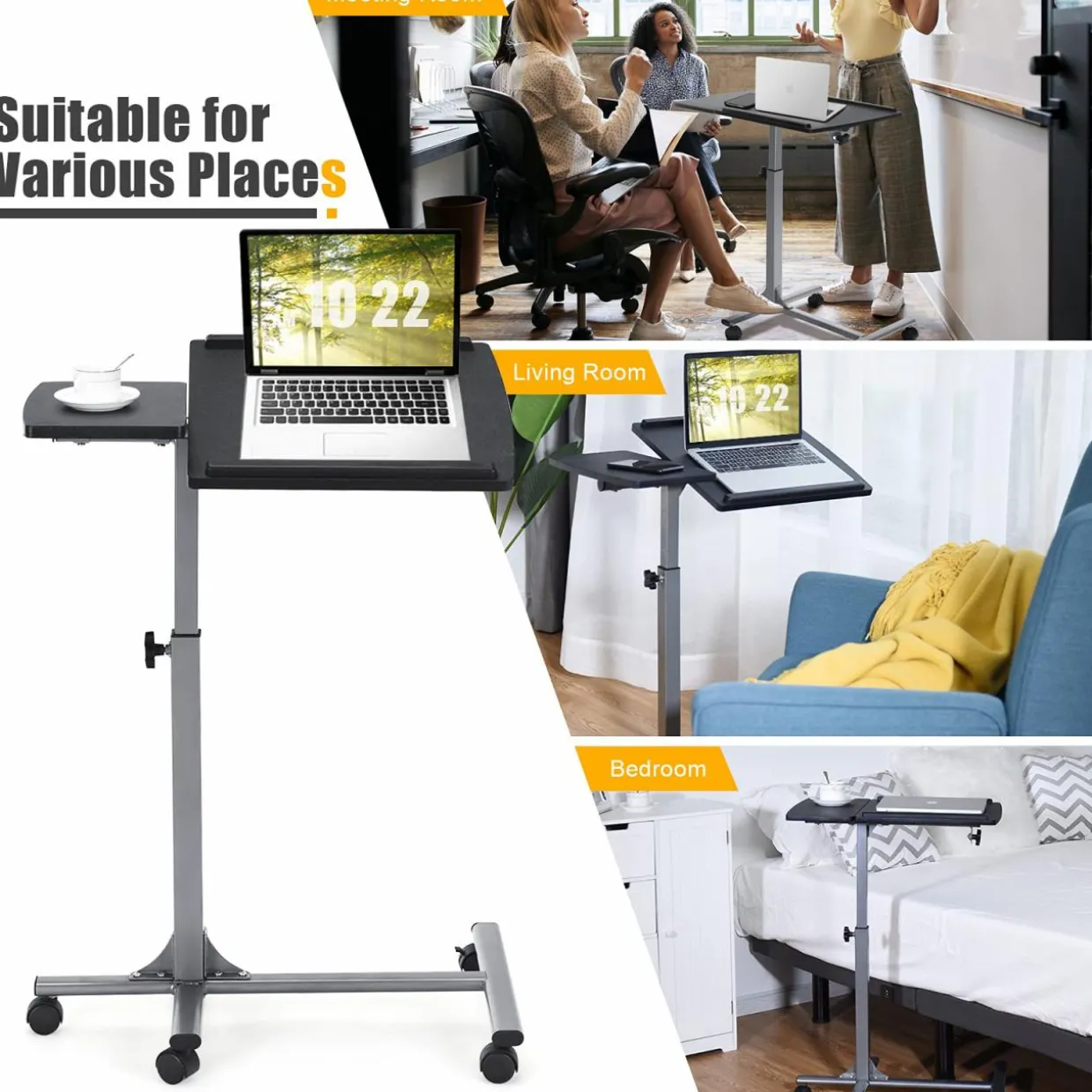 Tangkula Overbed Laptop Desk, Mobile Laptop Stand with Tilting Tabletop