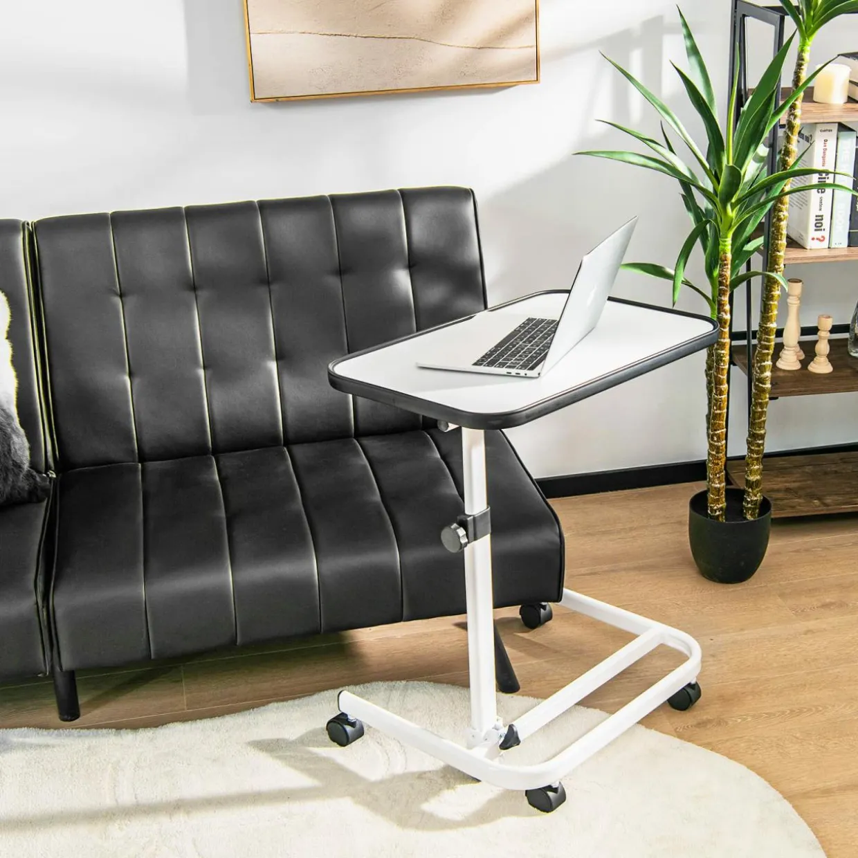 Tangkula Overbed Table with Wheels, Rolling Bedside Table with 9-Level Adjustable Height 29”-37”