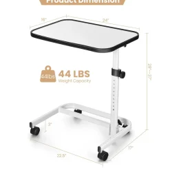 Tangkula Overbed Table with Wheels, Rolling Bedside Table with 9-Level Adjustable Height 29”-37”