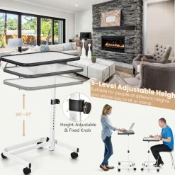 Tangkula Overbed Table with Wheels, Rolling Bedside Table with 9-Level Adjustable Height 29”-37”