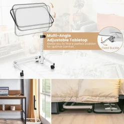 Tangkula Overbed Table with Wheels, Rolling Bedside Table with 9-Level Adjustable Height 29”-37”