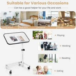 Tangkula Overbed Table with Wheels, Rolling Bedside Table with 9-Level Adjustable Height 29”-37”