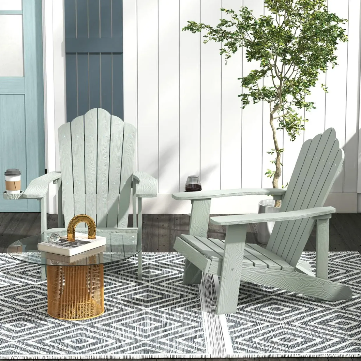 Tangkula Oversized Adirondack Chair, Patio Lounge Chairs w/Adjustable Cup Holder