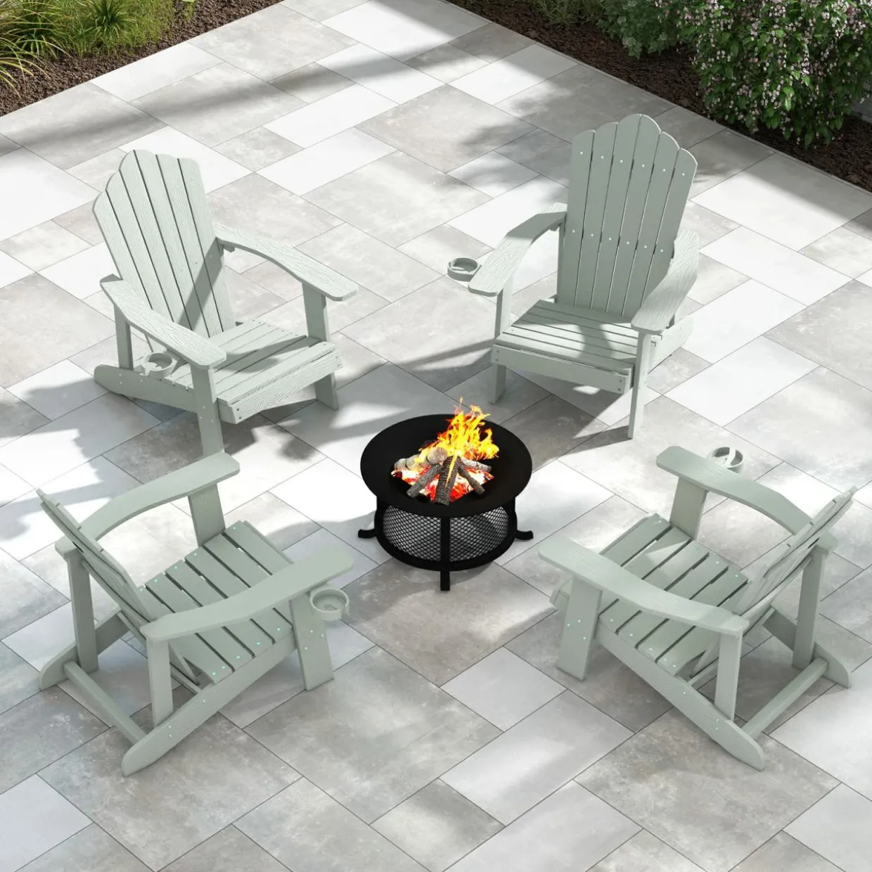 Tangkula Oversized Adirondack Chair, Patio Lounge Chairs w/Adjustable Cup Holder