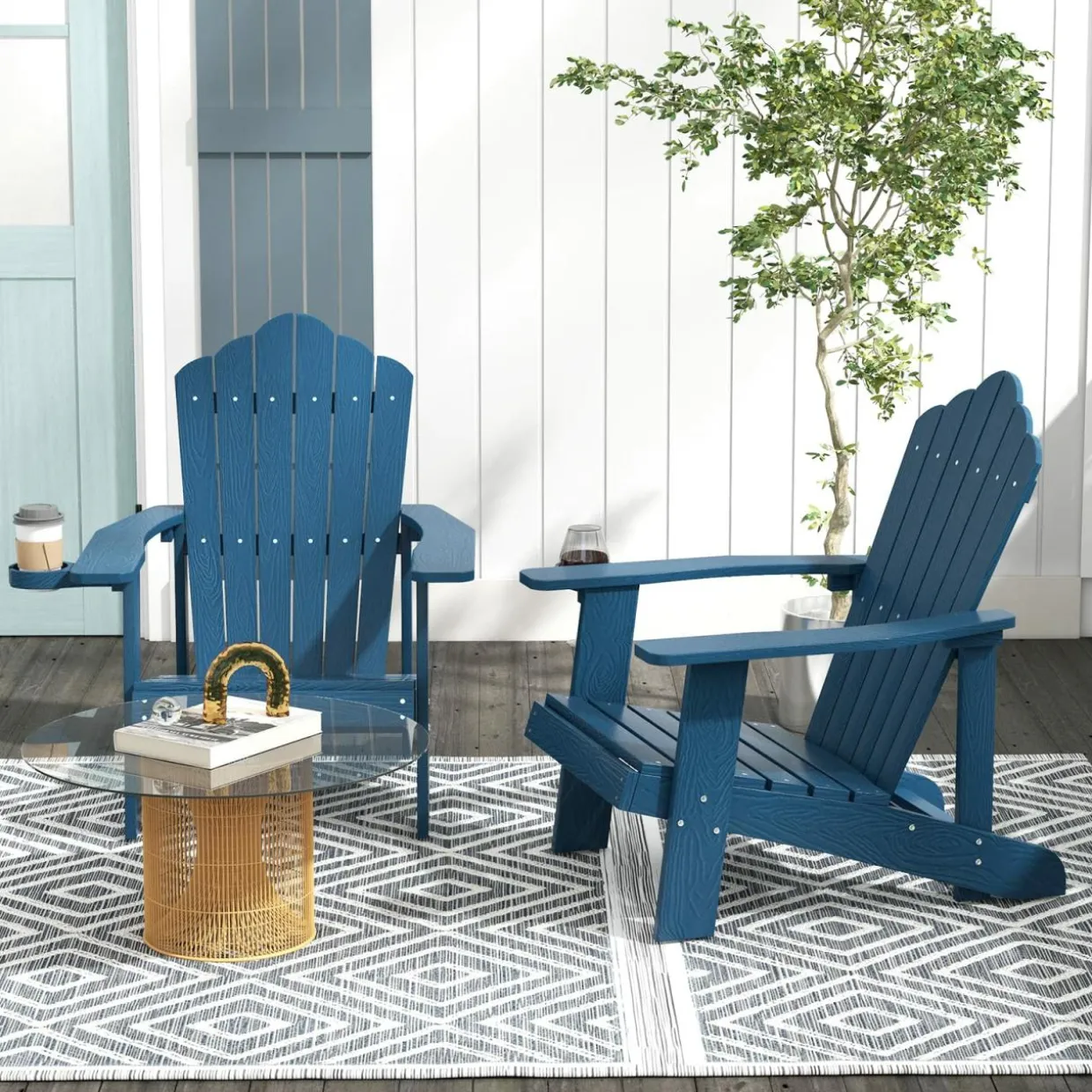 Tangkula Oversized Adirondack Chair, Patio Lounge Chairs w/Adjustable Cup Holder