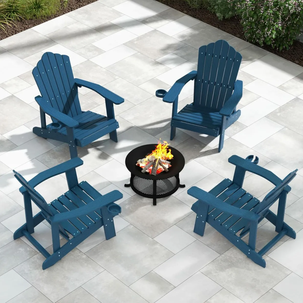 Tangkula Oversized Adirondack Chair, Patio Lounge Chairs w/Adjustable Cup Holder