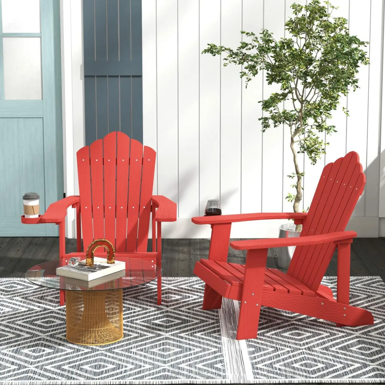 Tangkula Oversized Adirondack Chair, Patio Lounge Chairs w/Adjustable Cup Holder