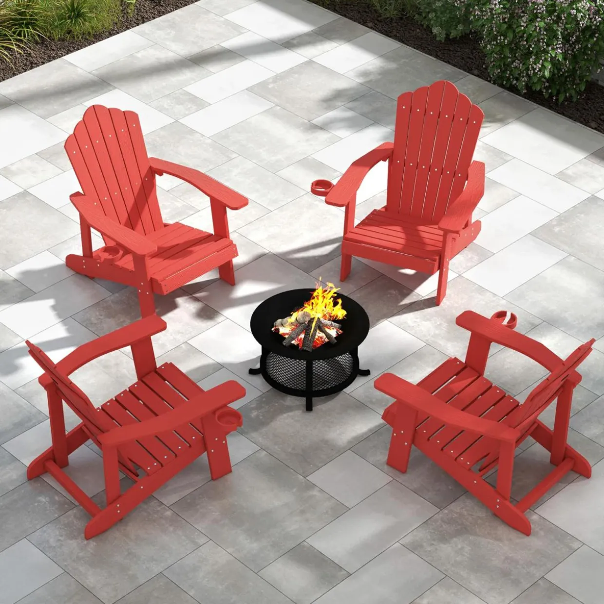 Tangkula Oversized Adirondack Chair, Patio Lounge Chairs w/Adjustable Cup Holder