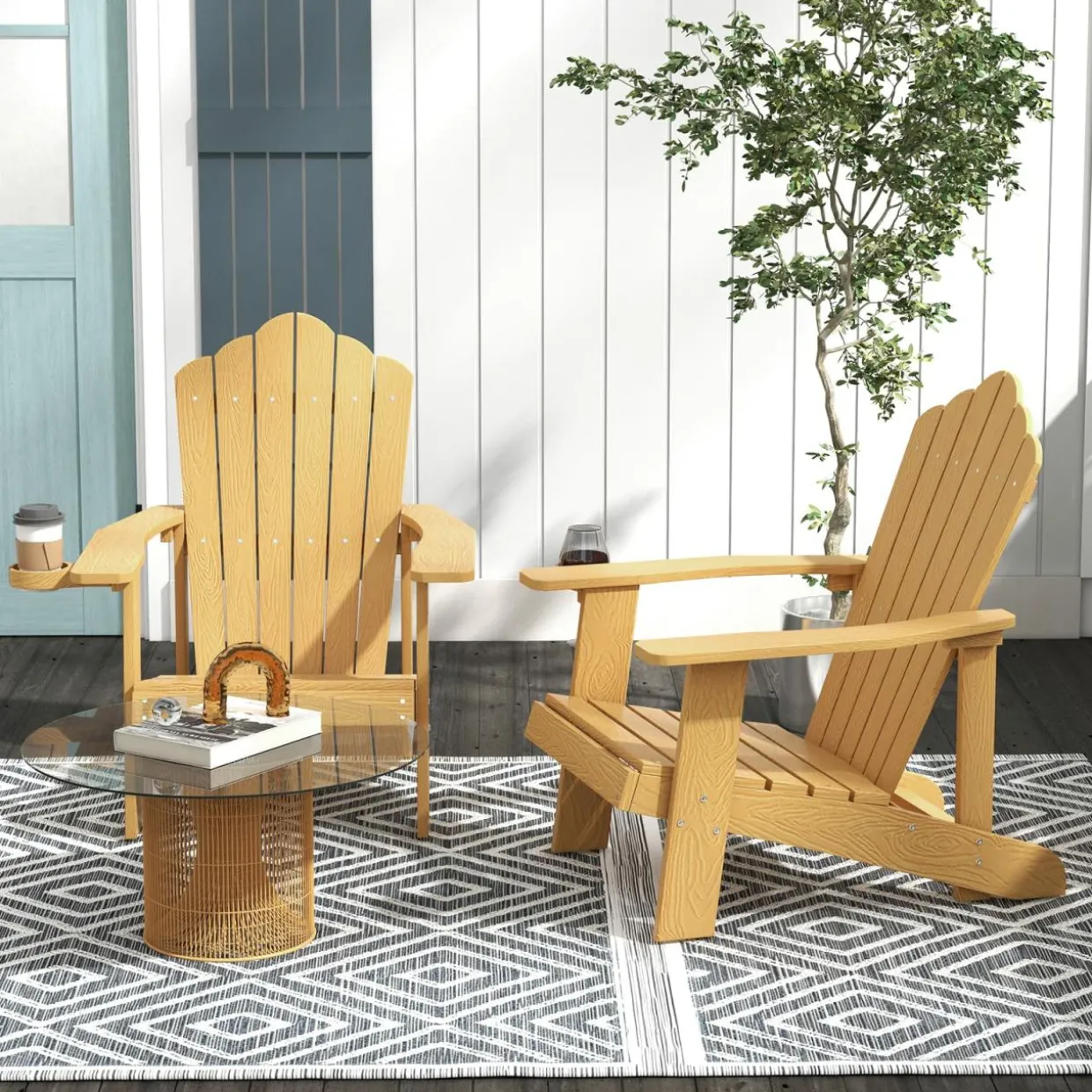 Tangkula Oversized Adirondack Chair, Patio Lounge Chairs w/Adjustable Cup Holder