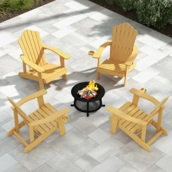 Tangkula Oversized Adirondack Chair, Patio Lounge Chairs w/Adjustable Cup Holder