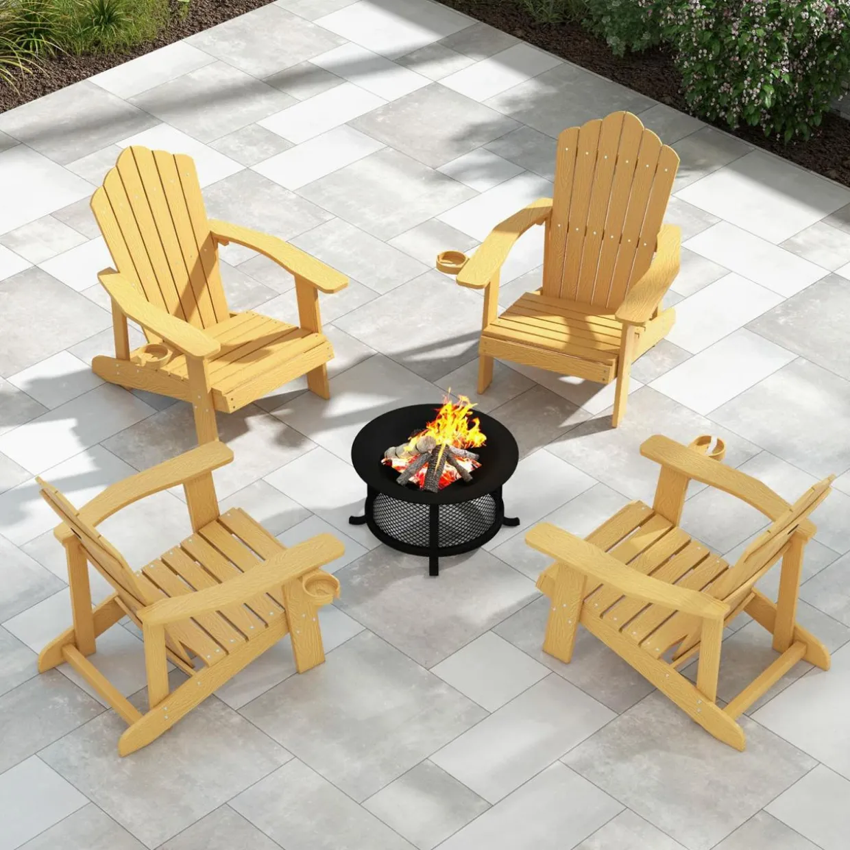 Tangkula Oversized Adirondack Chair, Patio Lounge Chairs w/Adjustable Cup Holder