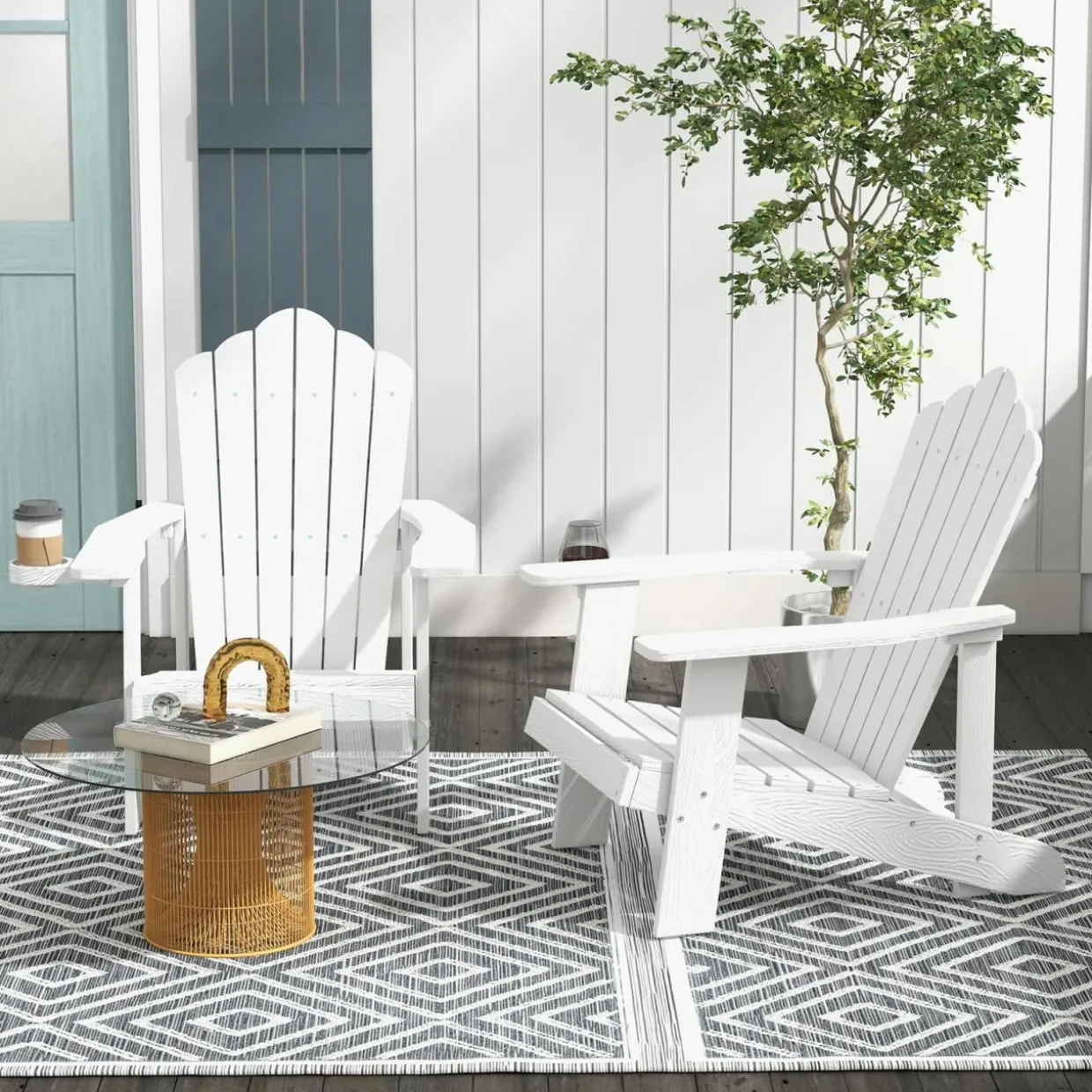 Tangkula Oversized Adirondack Chair, Patio Lounge Chairs w/Adjustable Cup Holder