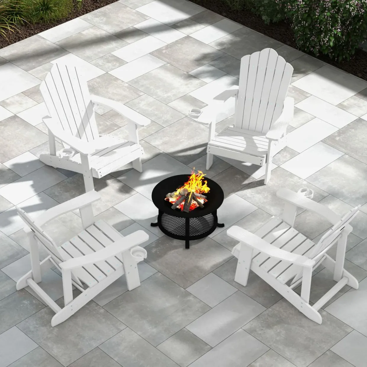 Tangkula Oversized Adirondack Chair, Patio Lounge Chairs w/Adjustable Cup Holder