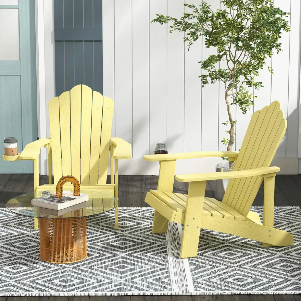 Tangkula Oversized Adirondack Chair, Patio Lounge Chairs w/Adjustable Cup Holder