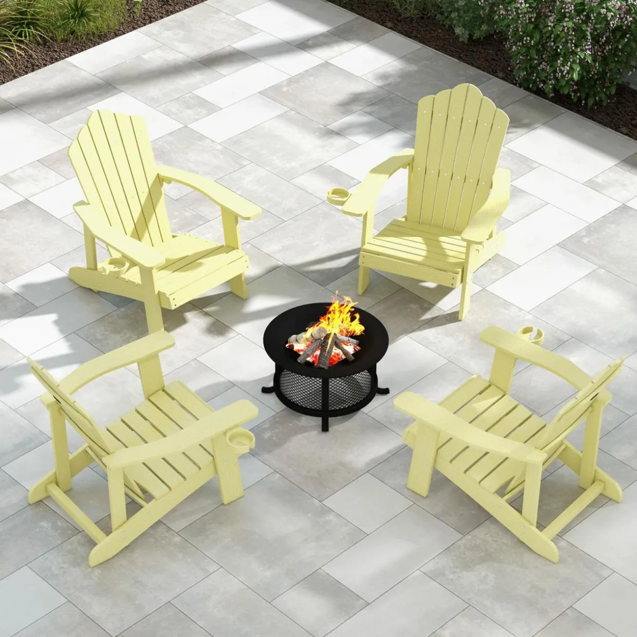 Tangkula Oversized Adirondack Chair, Patio Lounge Chairs w/Adjustable Cup Holder