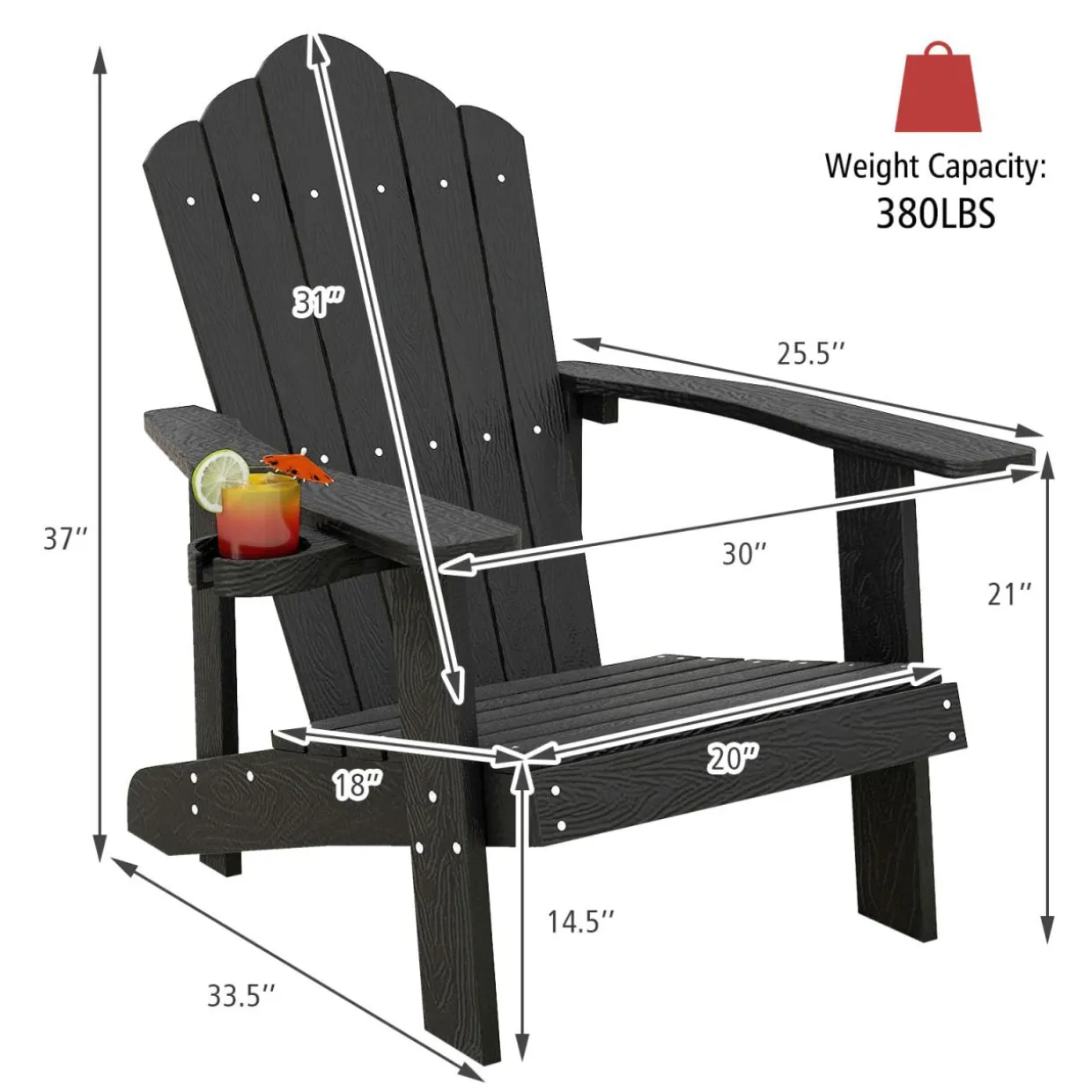 Tangkula Oversized Adirondack Chair, Patio Lounge Chairs w/Adjustable Cup Holder