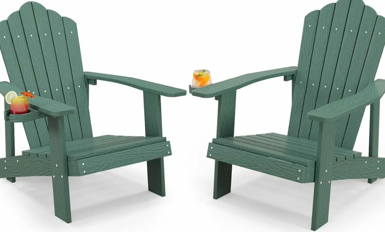 Tangkula Oversized Adirondack Chair, Patio Lounge Chairs w/Adjustable Cup Holder
