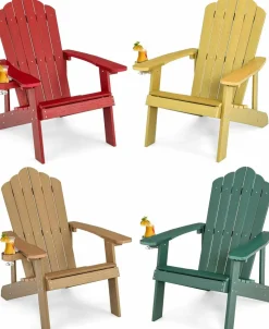 Tangkula Oversized Adirondack Chair, Patio Lounge Chairs w/Adjustable Cup Holder