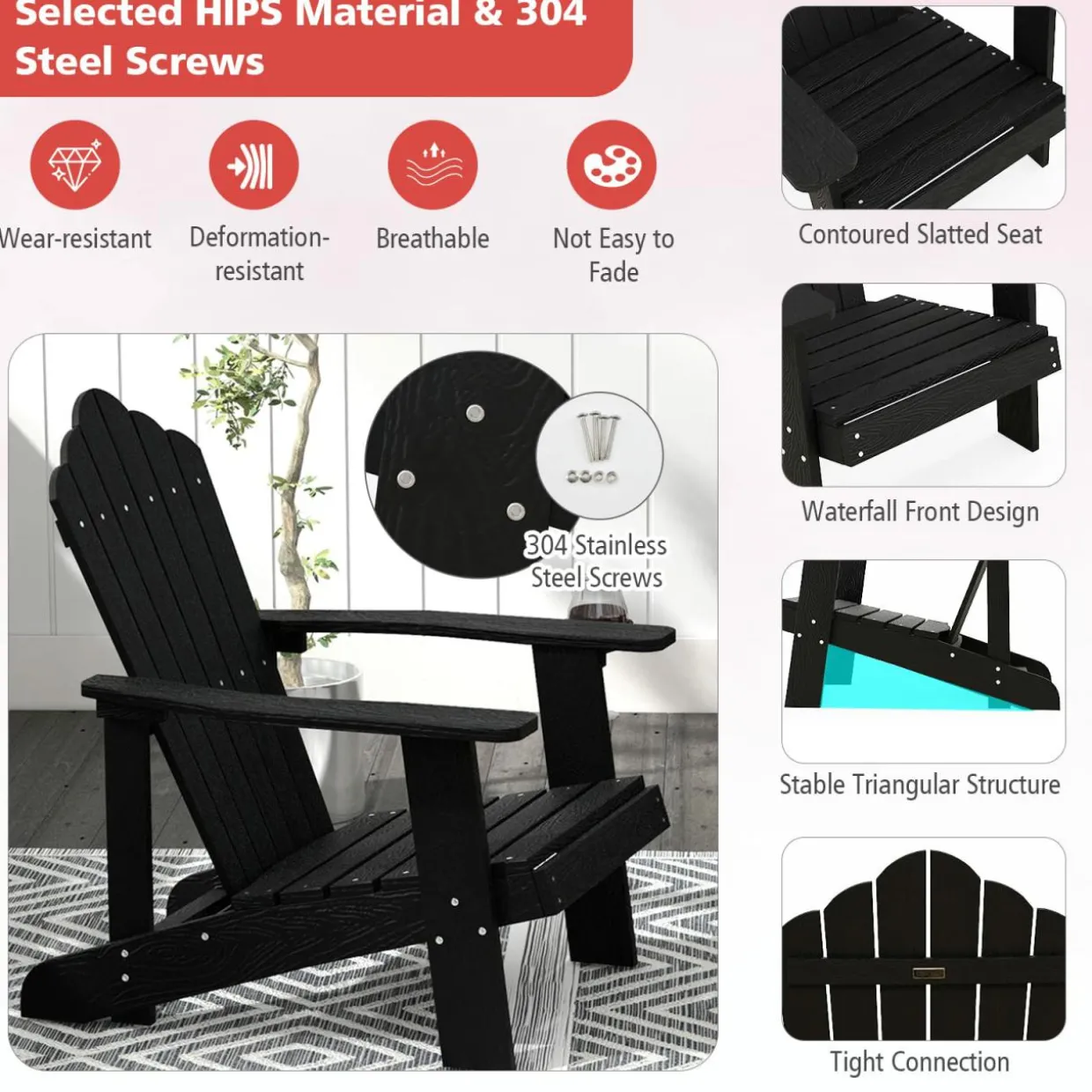 Tangkula Oversized Adirondack Chair, Patio Lounge Chairs w/Adjustable Cup Holder