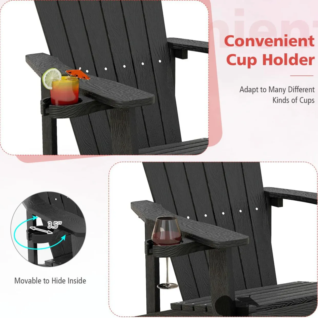 Tangkula Oversized Adirondack Chair, Patio Lounge Chairs w/Adjustable Cup Holder