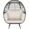 Tangkula Oversized Wicker Egg Chair, Wicker Patio Basket Circle Lounge Chair w/Metal Stand & 4 Thick Cushions, 450 LBS Max Load