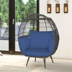 Tangkula Oversized Wicker Egg Chair, Wicker Patio Basket Circle Lounge Chair w/Metal Stand & 4 Thick Cushions, 450 LBS Max Load