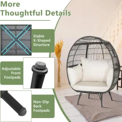 Tangkula Oversized Wicker Egg Chair, Wicker Patio Basket Circle Lounge Chair w/Metal Stand & 4 Thick Cushions, 450 LBS Max Load