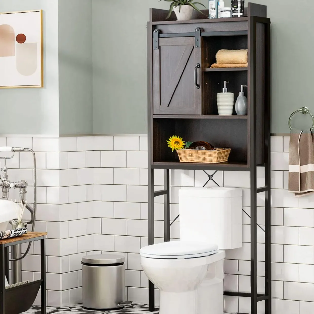 Tangkula Over-The-Toilet Storage Cabinet, Freestanding 4-Tier Bathroom Organizer Rack