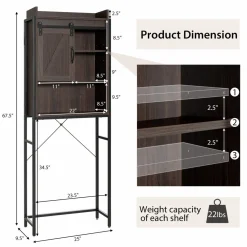 Tangkula Over-The-Toilet Storage Cabinet, Freestanding 4-Tier Bathroom Organizer Rack