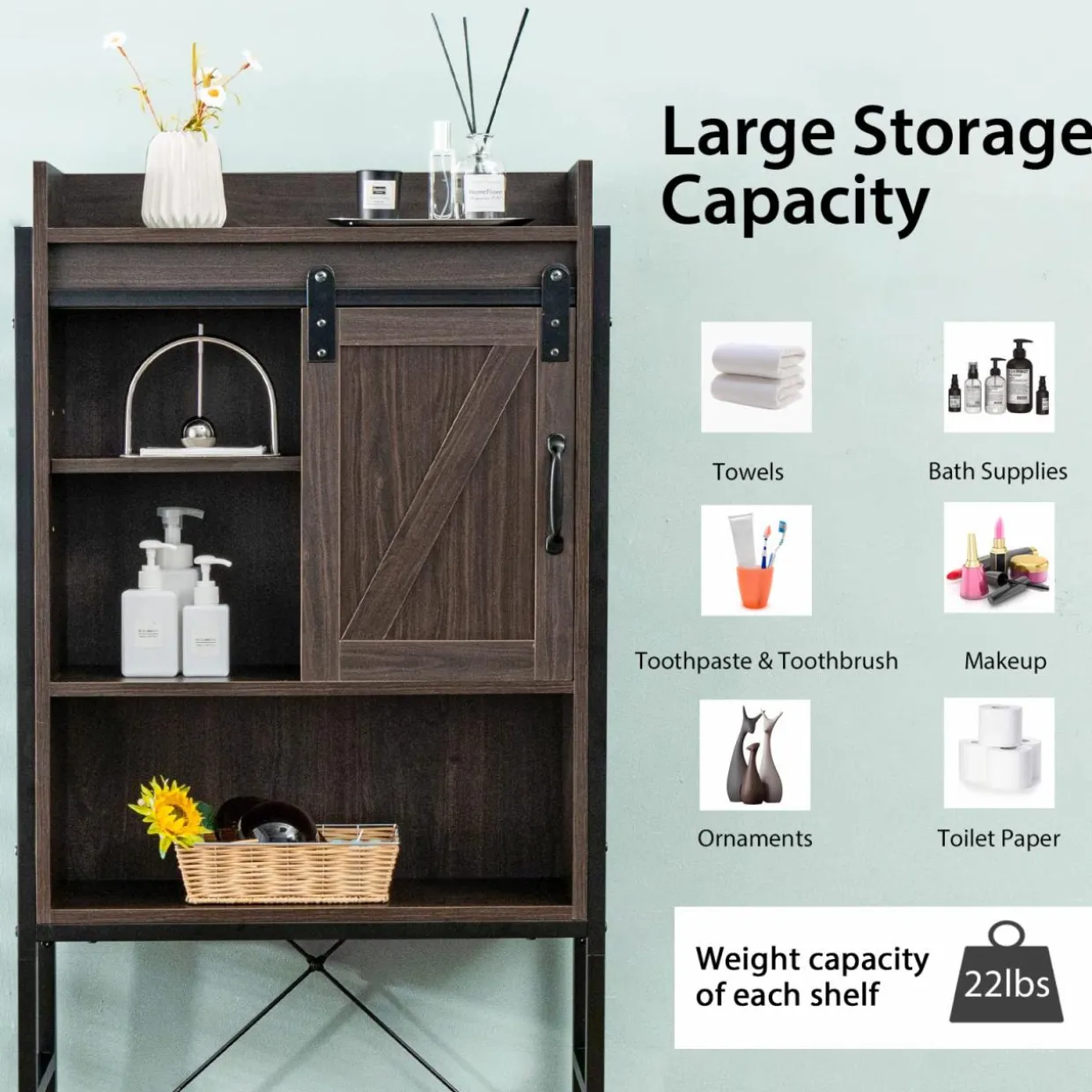 Tangkula Over-The-Toilet Storage Cabinet, Freestanding 4-Tier Bathroom Organizer Rack