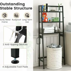 Tangkula Over-The-Toilet Storage Rack, 3-Tier Freestanding Bathroom Space Saver Shelf w/ 2 Hanging Hooks
