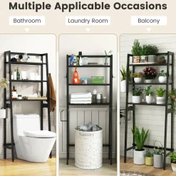 Tangkula Over-The-Toilet Storage Rack, 3-Tier Freestanding Bathroom Space Saver Shelf w/ 2 Hanging Hooks