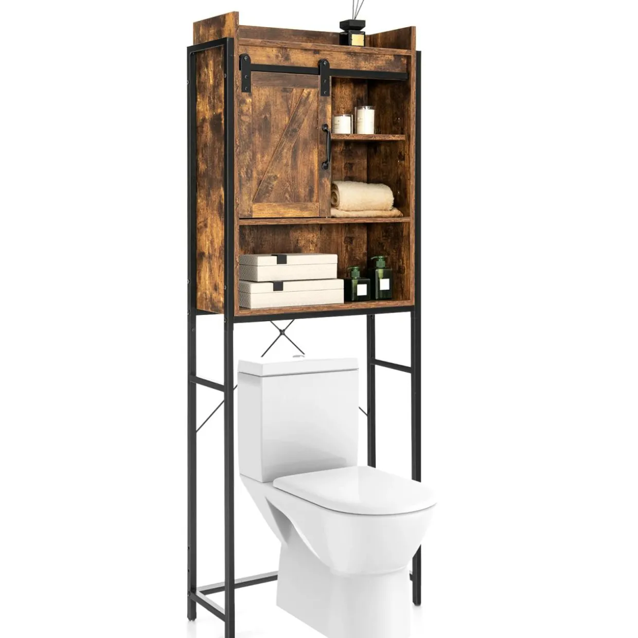 Tangkula Over-The-Toilet Storage Cabinet, Freestanding 4-Tier Bathroom Organizer Rack