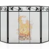 Tangkula 3-Panel Fireplace Screen, Folding Decorative Spark Guard with Exquisite Pattern for Baby & Pets