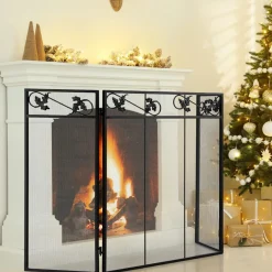 Tangkula 3-Panel Fireplace Screen, Folding Decorative Spark Guard with Exquisite Pattern for Baby & Pets