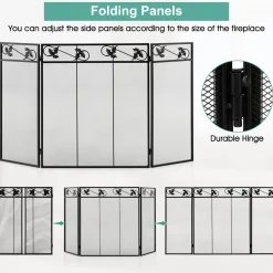 Tangkula 3-Panel Fireplace Screen, Folding Decorative Spark Guard with Exquisite Pattern for Baby & Pets